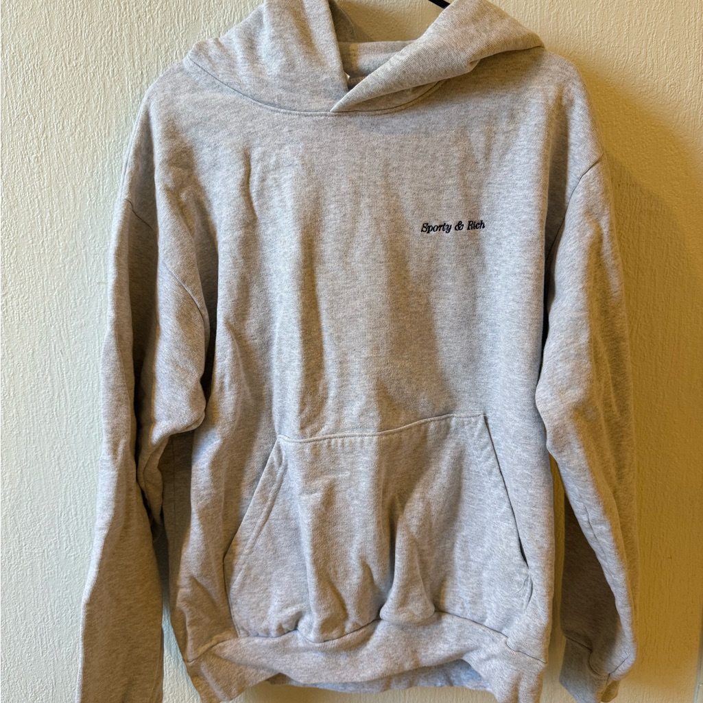 Sporty & Rich Logo Embroidered Hoodie - Heather Gray/Navy